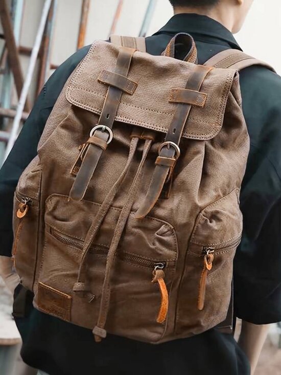 Unisex Retro Canvas Backpack with Multiple Pockets main image 7